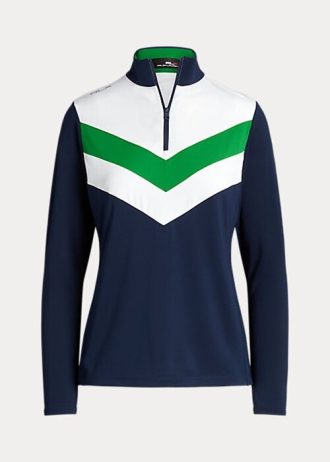 Laivastonsininen/vihreä naisten Ralph Lauren Chevron-Stripe Quarter-zip -pusero
