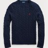 Laivastonsiniset miesten Ralph Lauren kaapelineulotut puuvillaiset neulepuserot Laivastonsiniset miesten Ralph Lauren kaapelineulotut puuvillaiset neulepuserot
