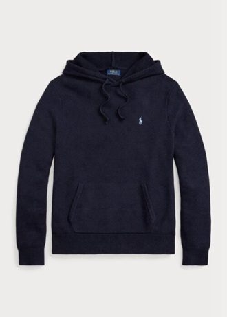 Laivastonsiniset miesten Ralph Lauren -kuvioidut puuvillahupulliset neulepuserot Laivastonsiniset miesten Ralph Lauren -kuvioidut puuvillahupulliset neulepuserot