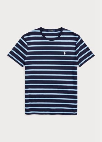 Laivastonsiniset miesten Ralph Lauren mukautetut ohuet raidalliset pehmeät puuvillaiset T-paidat