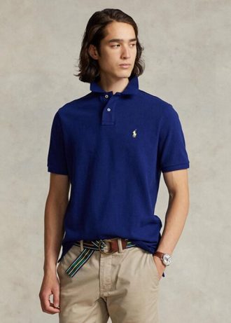 Laivastonsiniset miesten Ralph Lauren mukautetut Slim Fit mesh poolopaidat Laivastonsiniset miesten Ralph Lauren mukautetut Slim Fit mesh poolopaidat