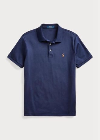 Laivastonsiniset miesten Ralph Lauren mukautetut Slim Fit pehmeät puuvillaiset poolopaidat Laivastonsiniset miesten Ralph Lauren mukautetut Slim Fit pehmeät puuvillaiset poolopaidat