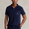 Laivastonsiniset miesten Ralph Lauren mukautetut Slim Fit Terry poolopaidat Laivastonsiniset miesten Ralph Lauren mukautetut Slim Fit Terry poolopaidat