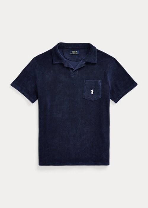 Laivastonsiniset miesten Ralph Lauren mukautetut Slim Fit Terry poolopaidat Laivastonsiniset miesten Ralph Lauren mukautetut Slim Fit Terry poolopaidat
