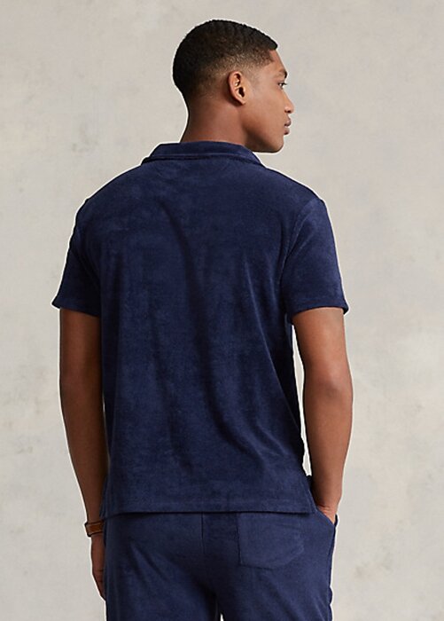 Laivastonsiniset miesten Ralph Lauren mukautetut Slim Fit Terry poolopaidat Laivastonsiniset miesten Ralph Lauren mukautetut Slim Fit Terry poolopaidat