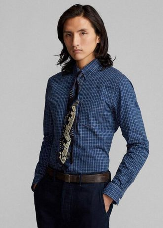 Laivastonsiniset miesten Ralph Lauren Slim Fit -ruudulliset Dobbyn juhlapaidat