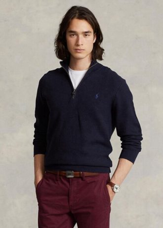 Laivastonsiniset miesten Ralph Lauren verkkoneulotut puuvillaiset neulepuserot Laivastonsiniset miesten Ralph Lauren verkkoneulotut puuvillaiset neulepuserot
