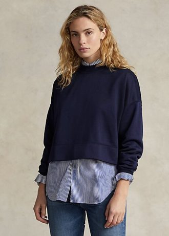 Laivastonsiniset naisten Ralph Lauren Boxy mokkanahka-patch ranskalaiset frotee collegepaidat