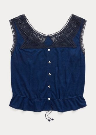 Laivastonsiniset naisten Ralph Lauren Indigo-virkatut Camisole-paidat Laivastonsiniset naisten Ralph Lauren Indigo-virkatut Camisole-paidat