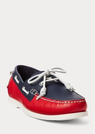 Laivastonsiniset/punaiset miesten Ralph Lauren Mertonin kaksiväriset nahkaiset vapaa-ajan kengät Laivastonsiniset/punaiset miesten Ralph Lauren Mertonin kaksiväriset nahkaiset vapaa-ajan kengät