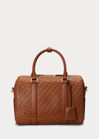 Lauren Tan/Buff naisten Ralph Lauren kohokuvioidut nahkaiset keskikokoiset Kaden-laukut