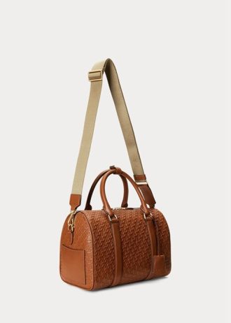 Lauren Tan/Buff naisten Ralph Lauren kohokuvioidut nahkaiset keskikokoiset Kaden-laukut