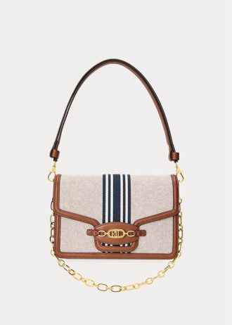 Lauren Tan /Navy Naisten Ralph Lauren Raidallinen Canvas Medium Käsilaukku