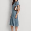Lauren Tan /Navy Naisten Ralph Lauren Raidallinen Canvas Medium Käsilaukku Lauren Tan /Navy Naisten Ralph Lauren Raidallinen Canvas Medium Käsilaukku