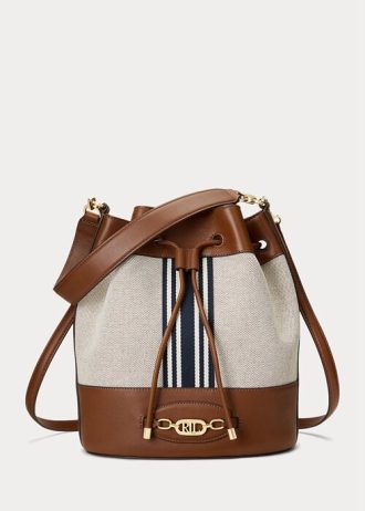 Lauren Tan/ Navy Stripe naisten Ralph Lauren Canvas iso Andie käsilaukku