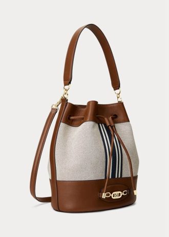 Lauren Tan/ Navy Stripe naisten Ralph Lauren Canvas iso Andie käsilaukku