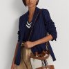 Lauren Tan/ Navy Stripe naisten Ralph Lauren Canvas iso Andie käsilaukku