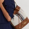 Lauren Tan/ Navy Stripe naisten Ralph Lauren Canvas iso Andie käsilaukku