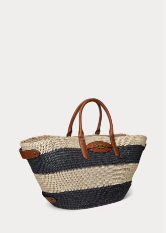 Luonnollinen/musta/laurenruskea naisten Ralph Lauren -raidallinen olki, keskikokoiset Daphney-kassit