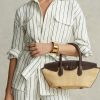 Luonnollinen naisten Ralph Lauren -nahka & Olki keskikokoiset Bellport-laukkulaukut
