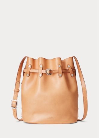 Luonnolliset naisten Ralph Lauren Stud Vachetta -suuret Bellport Bucket -laukut