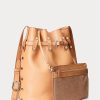 Luonnolliset naisten Ralph Lauren Stud Vachetta -suuret Bellport Bucket -laukut Luonnolliset naisten Ralph Lauren Stud Vachetta -suuret Bellport Bucket -laukut