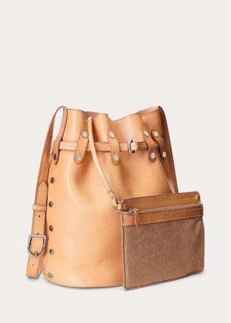Luonnolliset naisten Ralph Lauren Stud Vachetta -suuret Bellport Bucket -laukut