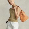 Luonnolliset naisten Ralph Lauren Stud Vachetta -suuret Bellport Bucket -laukut Luonnolliset naisten Ralph Lauren Stud Vachetta -suuret Bellport Bucket -laukut