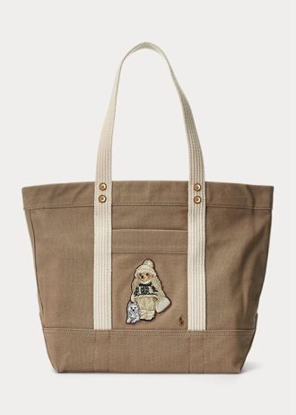 Madison Tan naisten Ralph Lauren Canvas Medium Polo Bear Kangaskassit