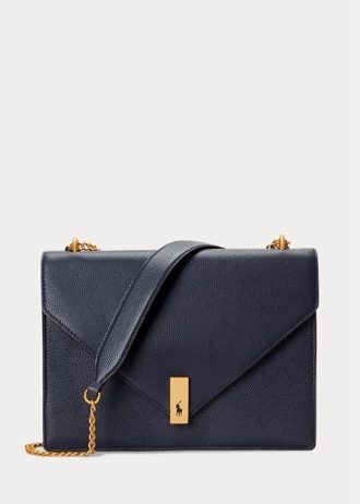Midnight Navy naisten Ralph Lauren Polo ID nahka kirjekuori ketju Crossbody laukut