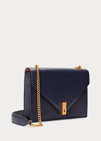 Midnight Navy naisten Ralph Lauren Polo ID nahka kirjekuori ketju Crossbody laukut