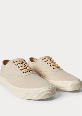 Miesten beigenväriset Ralph Lauren Canvas -lenkkarit Miesten beigenväriset Ralph Lauren Canvas -lenkkarit