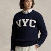 Miesten laivasto Ralph Lauren Nyc Crewneck -neulepuserot Miesten laivasto Ralph Lauren Nyc Crewneck -neulepuserot