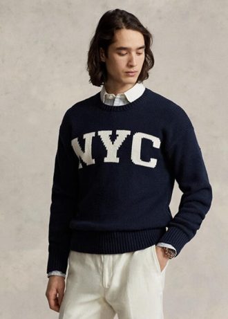 Miesten laivasto Ralph Lauren Nyc Crewneck -neulepuserot Miesten laivasto Ralph Lauren Nyc Crewneck -neulepuserot