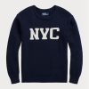 Miesten laivasto Ralph Lauren Nyc Crewneck -neulepuserot Miesten laivasto Ralph Lauren Nyc Crewneck -neulepuserot