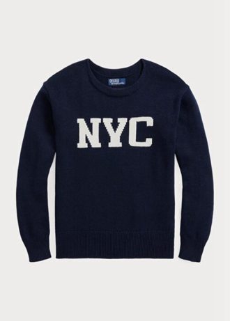 Miesten laivasto Ralph Lauren Nyc Crewneck -neulepuserot Miesten laivasto Ralph Lauren Nyc Crewneck -neulepuserot