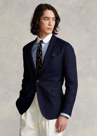 Miesten laivaston Ralph Lauren Polo pehmeät pellavapuvut Miesten laivaston Ralph Lauren Polo pehmeät pellavapuvut