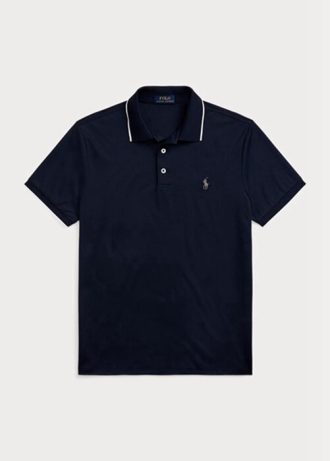 Miesten laivastonruskeat Ralph Lauren mukautetut Slim Fit Birdseye poolopaidat Miesten laivastonruskeat Ralph Lauren mukautetut Slim Fit Birdseye poolopaidat