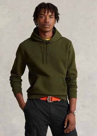 Miesten oliivi Ralph Lauren -kaksoisneulottu huppari