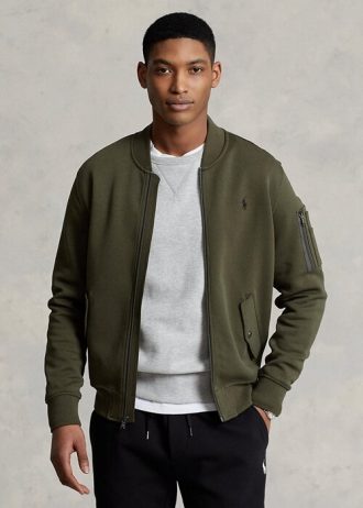 Miesten oliivi Ralph Lauren -kaksoisneulotut Bomber-takit Miesten oliivi Ralph Lauren -kaksoisneulotut Bomber-takit