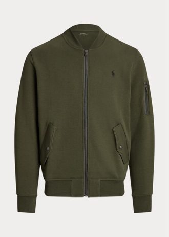 Miesten oliivi Ralph Lauren -kaksoisneulotut Bomber-takit Miesten oliivi Ralph Lauren -kaksoisneulotut Bomber-takit