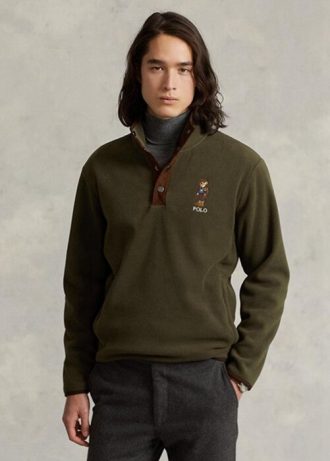 Miesten oliivi Ralph Lauren Polo Bear Harjattu fleece-villapusero