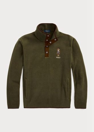 Miesten oliivi Ralph Lauren Polo Bear Harjattu fleece-villapusero