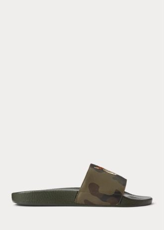 Miesten oliivi Ralph Lauren Tiger Camo -nahkaiset tossut