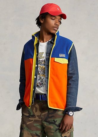 Monivärinen miesten Ralph Lauren -värinen harjattu fleece-liivi