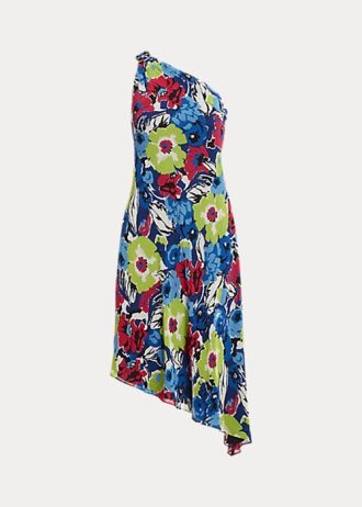 Monivärinen naisten Ralph Lauren kukkainen Georgette yhden olkapäämekko