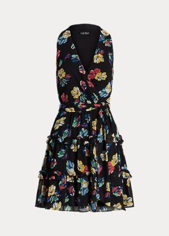 Monivärinen naisten Ralph Lauren kukkainen ryppyinen Georgette Surplice -mekko