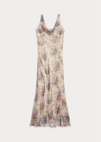 Monivärinen / ruskea naisten Ralph Lauren kukkainen ryppyinen silkkisifonkimekko