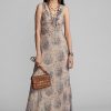 Monivärinen / ruskea naisten Ralph Lauren kukkainen ryppyinen silkkisifonkimekko Monivärinen / ruskea naisten Ralph Lauren kukkainen ryppyinen silkkisifonkimekko