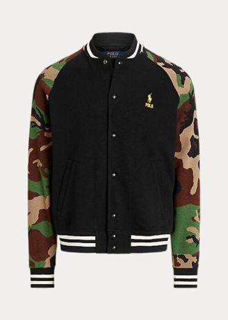 Moniväriset miesten Ralph Lauren Camo-hihaiset fleece-pesäpallotakit Moniväriset miesten Ralph Lauren Camo-hihaiset fleece-pesäpallotakit